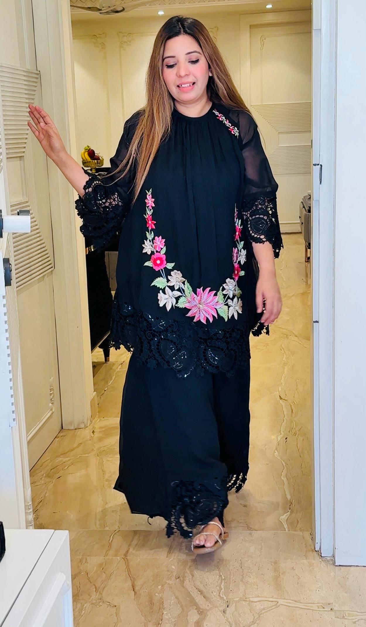 Elira  Indo-Western Plazo Set- Black